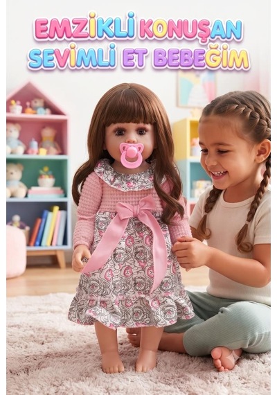 Emzikli Sevimli %100 Et Bebek - 50 Cm Konuşan Gerçekçi Oyun Arkadaşı İnteraktif Eğitici Oyuncak 09231500