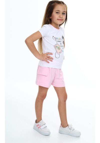 Toontoy Kids Toontoy Kız Çocuk Mucıs Makes Me Happy Baskılı Şortlu Takım Pembe