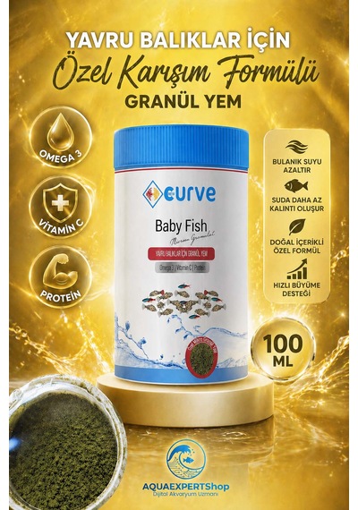 Curve Yavru Balıklar Için Granül Yem - 100 Ml - Özel Karışım Formüllü - Omega 3 - Vitamin C - Protein Içerikli Balık Yemi
