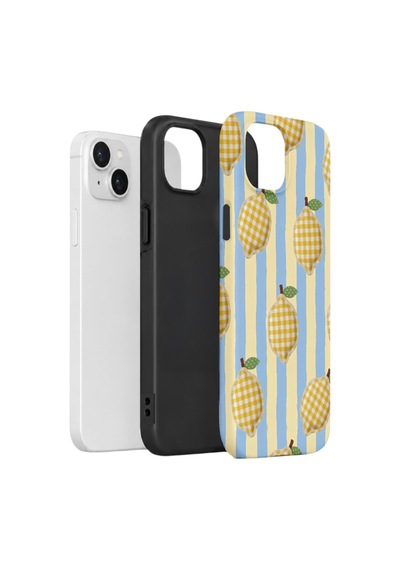Apple iPhone Uyumlu 15 Vorian Çift Katmanlı Kılıf Gingham Lemon Grove