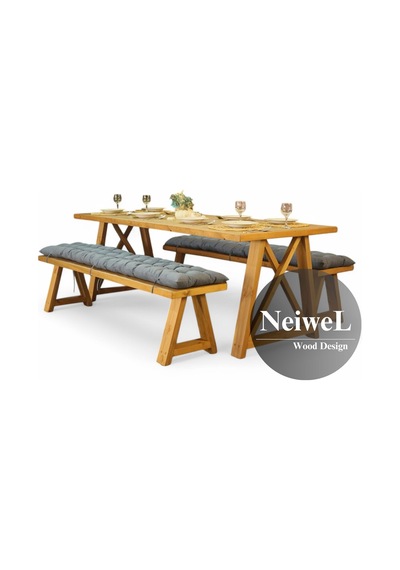 Neiwel Pina Doğal Ahşap Banklı Mutfak Ve Yemek Masası Takımı-120-280 Takım Açık Ceviz Neiwel Pina Doğal Ahşap Banklı Mutfak Ve Yemek Masası Takımı-120-280 Takım Açık Ceviz