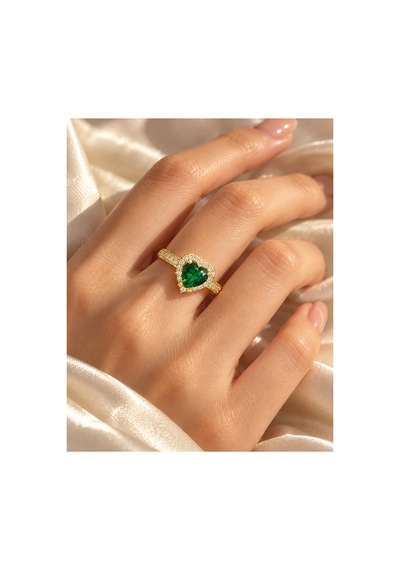 Esoo Jewelry Zirkon Taşlı Ayarlanabilir Kadın Yüzük Altın Renk Pirinç - Yeşil Zirkon
