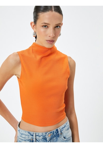 Koton Fitilli Atlet Crop Dik Yaka Kolsuz Pamuklu Turuncu 4sak10693ek Turuncu