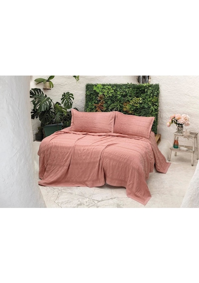 River 4 Parça Çift Kişilik Pike 230x250 , Fıttd. Çarşaf , Yastık Kılıfı Takımı %100 Pamuk Pudra