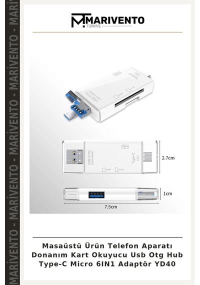 Masaüstü Ürün Telefon Aparatı Donanım Kart Okuyucu Usb Otg Hub Type-c Micro 6ın1 Adaptör Yd40