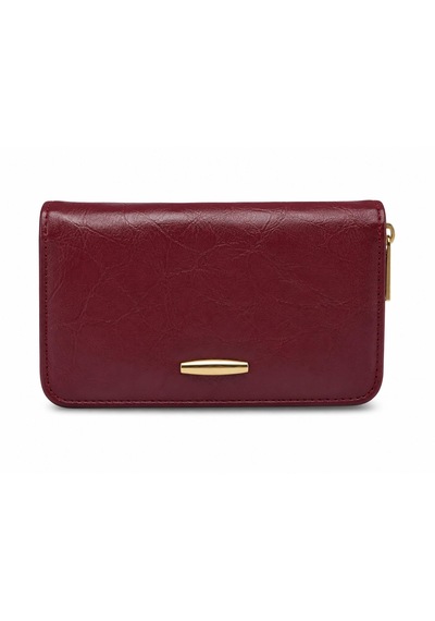 Noux Vintage Deri Görünümlü Fermuarlı Kadın Cüzdan Bordo