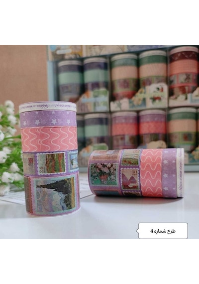 Vintage Washi Tape Bant Baskılı Yapışkanlı Maskeleme Kağıdı Desenli Bant 10'lu - Mor Pul Mektup 1