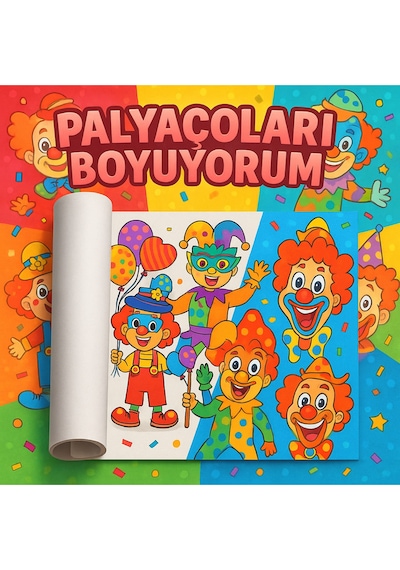 Palyaçoları Boyuyorum Çocuklar İçin 5 Metrelik Renkli Boyama Rulosu Eğlenceli Palyaço Teması, İnce Detaylı Karakterler, Keçeli Ve Pastel Boyaya Uygun
