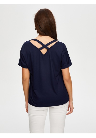 Yuvarlak Yaka Düşük Kollu T-shirt B00003-1 B00003-120 Lacivert