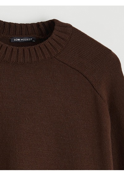 Lcw Modest Kahverengi Bisiklet Yaka Oversize Kadın Triko Tunik