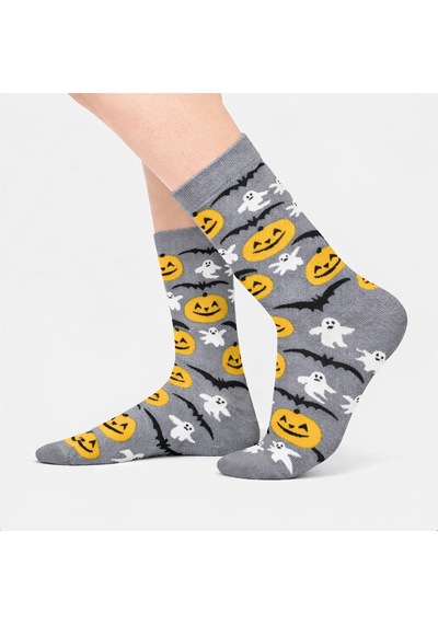 Carnaval Socks Çoklu Balkabağı Desenli Gri Halloween Hediyesi Çorap Çok Renkli