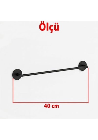 Siyah Metal Uzun Havluluk 40 Cm Duvara Monte Vidalı Lüks Banyo Havlu Askılığı Modern Mat Tasarım Diğer