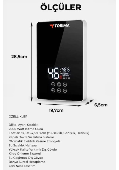 Şofben Elektrikli Su Isıtıcı 7000w Banyo Mutfak Tipi Duvara Monte Su Isıtıcısı Wh01 Siyah