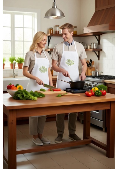 Unisex Aşçı Önlüğü Mizahi Guacamole Baskısı Boyundan Bağlamalı Ra Beyaz