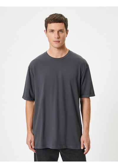 Koton Basic Oversize Tişört Bisiklet Yaka Kısa Kollu Antrasit 5wam10045hk Antrasit