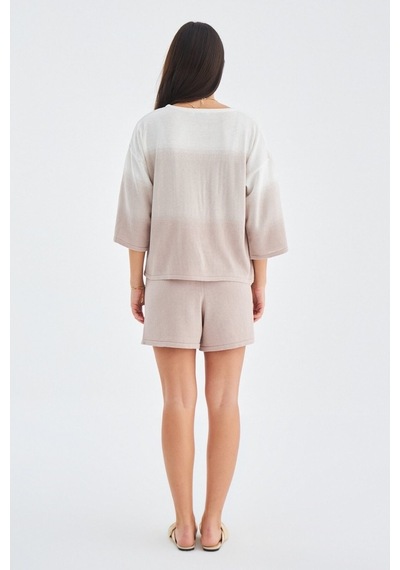 Peraluna Siri Blouse & Shorts Yazlık Triko Kadın Şort Takım Bej Bej