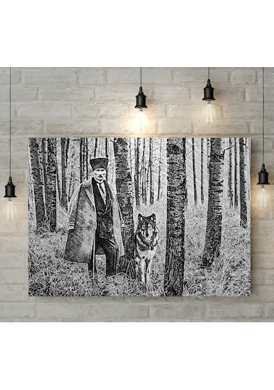 Atatürk Kurt Tasarımlı Karakalem Kanvas Tablo 50x70cm-1 Bkbitmeyen76717 Bk