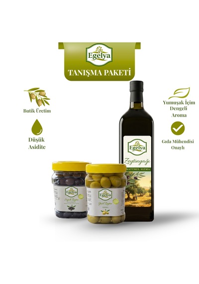 Egelya Natürel Sızma Zeytinyağı 1 L + 1 Kg Zeytin Paketi Düşük Asidite, Yumuşak İçim, Doğal Fermente