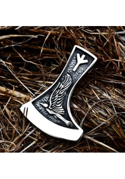 Çift Taraflı Kullanım Viking Kolye / Viking Kurt Balta Kolye Gümüş