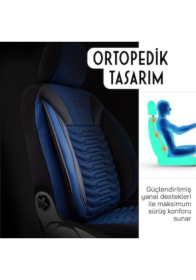 Panda Paris Serisi Pike Kumaş Oto Koltuk Kılıfı Tam Set Mavi - Siyah