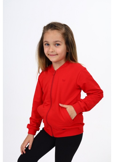 Toontoy Kız Çocuk Nakışlı Hırka Kırmızı