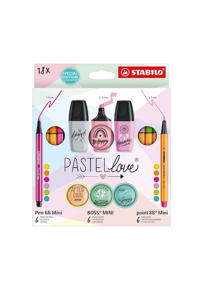 Stabilo Pastellove Mini Set 18'li 775 8 İnce Uçlu Keçeli Kalemler Özel Renkli Açık Gül