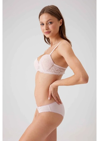 Pierre Cardin 4560 Kadın Pudra Dantelli Sütyen Külot Takım -pudra Pudra