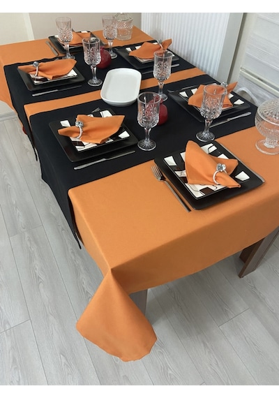 Sıvı Geçirmez Dertsiz Masa Örtüsü Turuncu 27 Parça Set