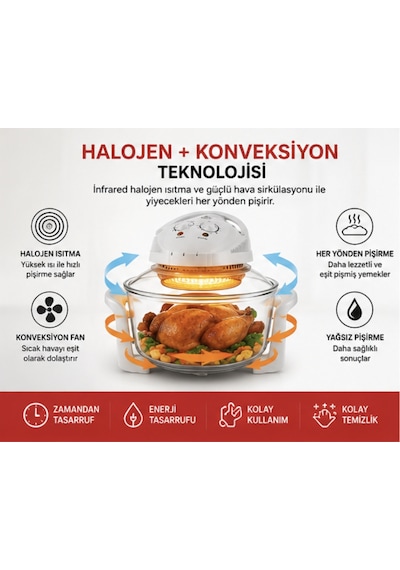 Acura AC188 1400 W Halojen Lezzet Cam Turbo Fırın