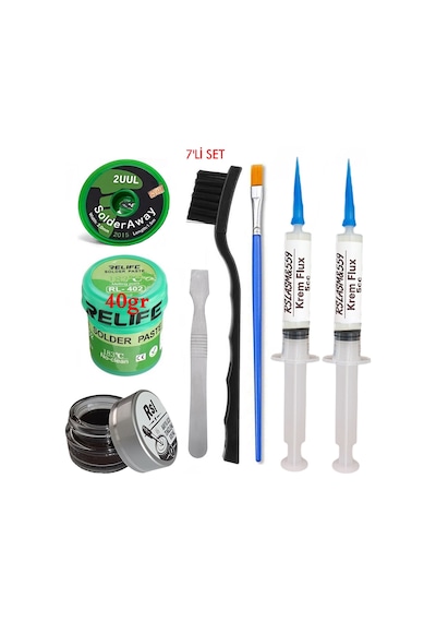Relıfe Rl-402 Krem Lehim 183 C 40gr Havya Uç Temizleyici Flux Lehim Toplama 2uul-2015 Emme Teli Fırça Yedili Set02