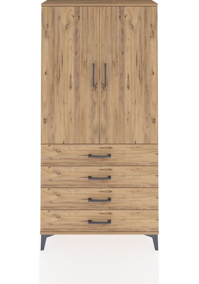 Arges Dolap Tek Raflı 4 Çekmeceli Tek Askılı 88x30x182 Çam-çam Çam