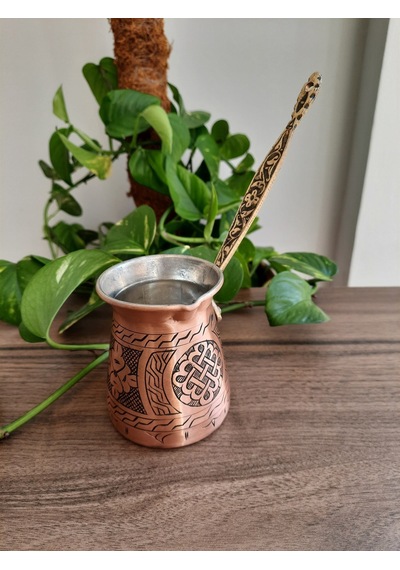 Kalın İşlemeli Bakır Cezve 550 ml
