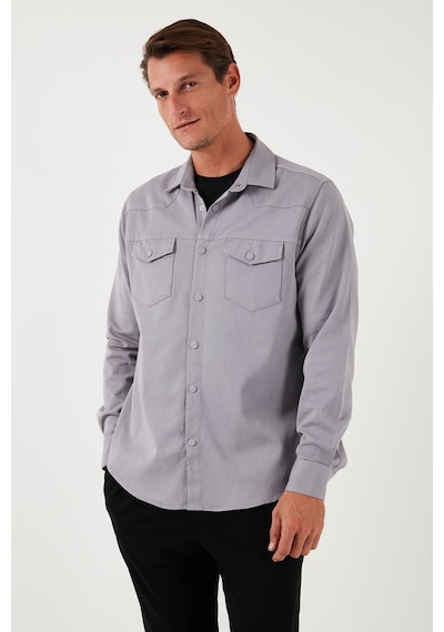 Buratti Pamuklu Regular Fit Çift Cepli Erkek Gömlek Cf24W116927 Gri