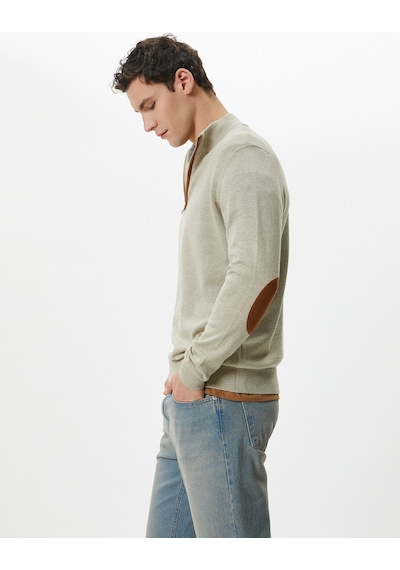 Koton Yarım Fermuarlı Kazak Slim Fit Uzun Kollu Dirsek Detaylı Taş 4sam70005ht Taş