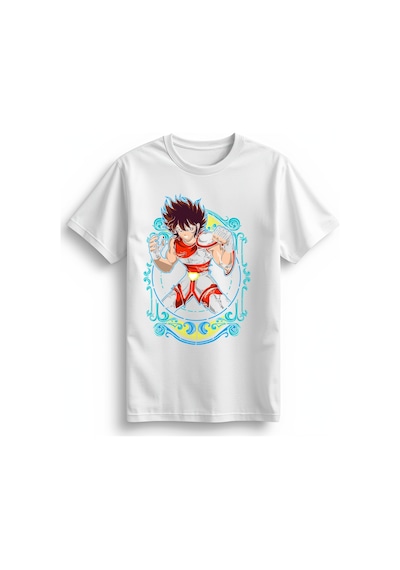 Paybuy Kadın Anime Karakter Baskılı Kısa Kollu Tişört Güçlü Savaşçı Tasa Beyaz