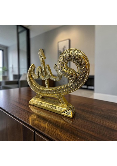 Osmanlı Motifli Allah Lafzı Biblo Altın Kaplama Taşlı Lüks Dekor