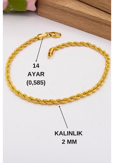 Latif Kuyumculuk 14 Ayar Altın 2 Mm Halat Zincir Bileklik Kadın Bileklik Sarı Altın
