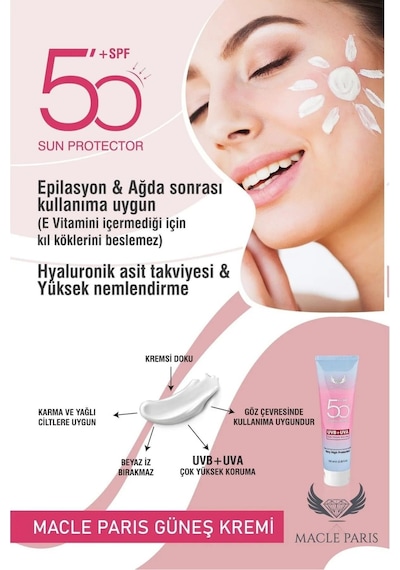Macle Paris Çok Yönlü Yüksek Koruyucu Güneş Kremi SPF50+ 100 ML Macle Paris Çok Yönlü Yüksek Koruyucu Güneş Kremi SPF50+ 100 ML