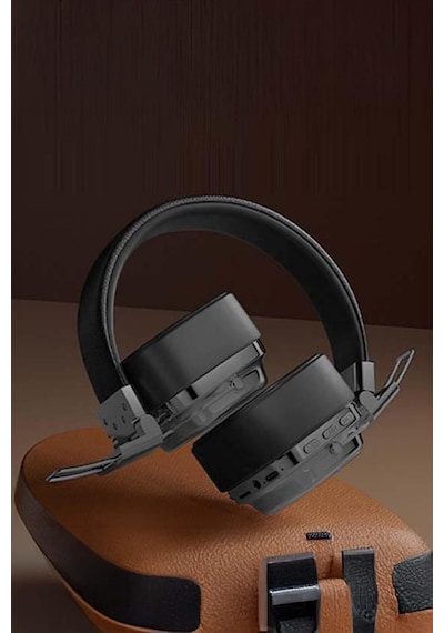 Retro Kablosuz Stereo Suni Deri Kafa Bluetooth Kulaklık Rgb Işık Extra Rahat Gürültü Azaltma Mt965 Siyah İle Uyumlu