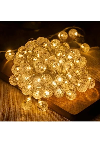 Güneş Enerjili 50 Led 7 Metre Günışığı Sarı Renk Dış Mekan Bahçe Teras Ağaç Led Işık 8 Modlu Sarı Günışığı