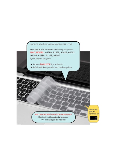 Apple Uyumlu MacBook Klavye Koruyucu Us Ansı Air A1369 A1466 & Pro A1278 A1425 A1502 A1286 A1398 Uyuml