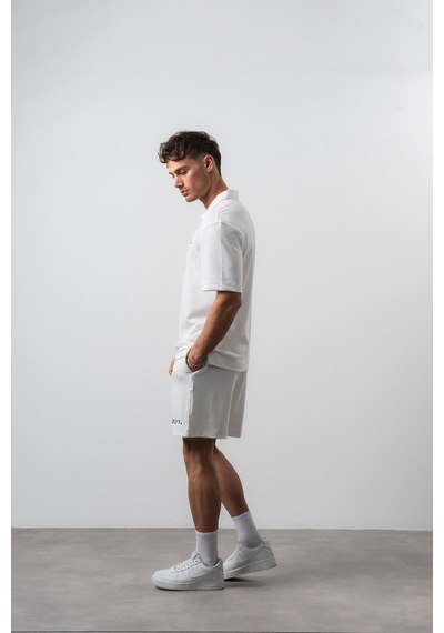 Erkek 2flyy Yazılı Yarım Fermuarlı Regular Fit T-shirt Şort Takım Ekru