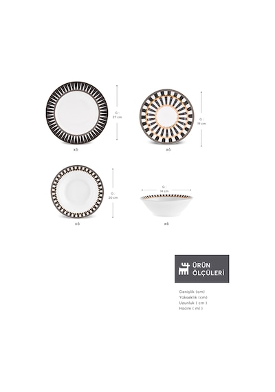 Karaca Elegance Bone Helsinki 24 Parça 6 Kişilik Yemek Takımı Renkli