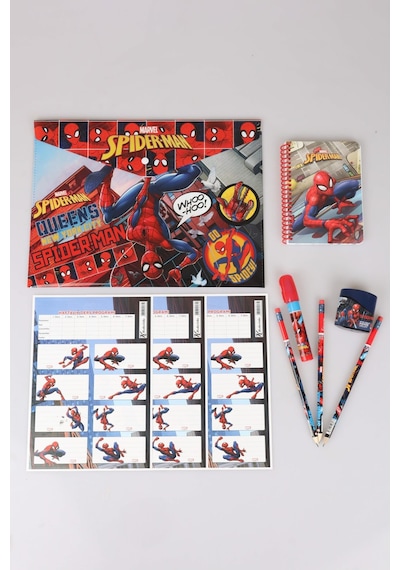 Lisanslı Spıderman 10 Parça Kırtasiye Seti,çıtçıt Dosya,okul Etiketi,bloknot,3 Adet Kurşun Kalem,kalemtraş,roket Silgi Altın