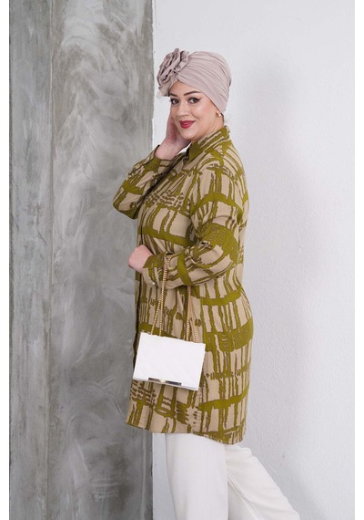 Polologin Butik Yeşil Çizgili Tunik Ve Krem Pantolon Takım Yeşil & Krem
