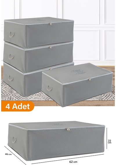 Serstil 4 Adet - Büyük Boy Baza Altı Antrasit Hurç 62 X 46 X 22 Cm