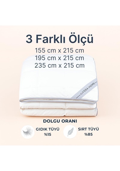 Eko 15 Kaz Tüyü Yorgan,%15 Kaz Tüyü%85 Sırt Tüyü, 155x215 Cm Tek Kişilik, Hafif Ve Konforlu,%100 Pamuk Down-proo Diğer