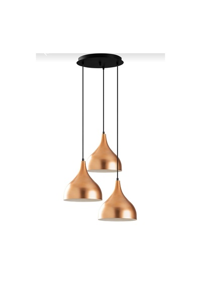 Dylight Mina Retro Metal Dekoratif 3 Lü Bakır Modern Rustik Sarkıt Avize Çap:30 Cm Beyaz