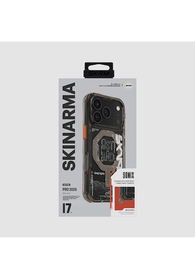 Apple Uyumlu iPhone 17 Pro Kılıf Skinarma M-safe Şarjlı Yazı Desenli Airbag Tasarımlı Sonix Kapak Siyah Siyah