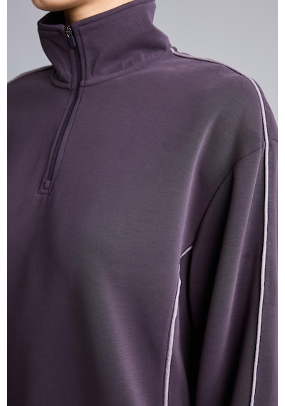 Defacto Ultra Yumuşak Standart Fit Yarım Fermuarlı Biyeli Dik Yaka Modal Sporcu Basic Sweatshirt H4537ax26aupr467 Mor-pr467